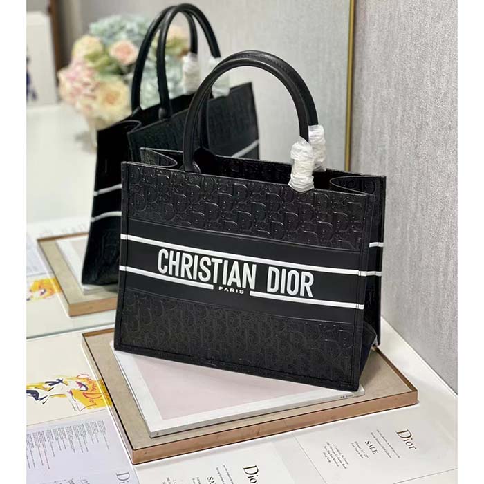 Dior Women CD Medium Book Tote Black Perforated Embossed Dior Oblique Calfskin