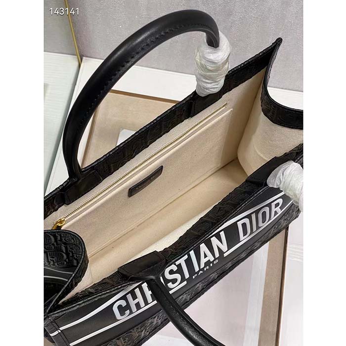 Dior Women CD Medium Book Tote Black Perforated Embossed Dior Oblique Calfskin