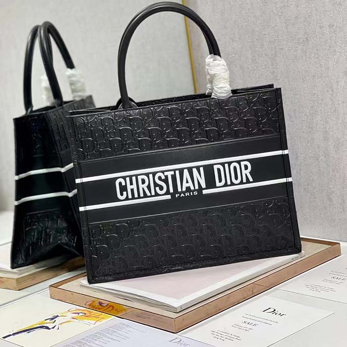 Dior Women CD Medium Book Tote Black Perforated Embossed Dior Oblique Calfskin