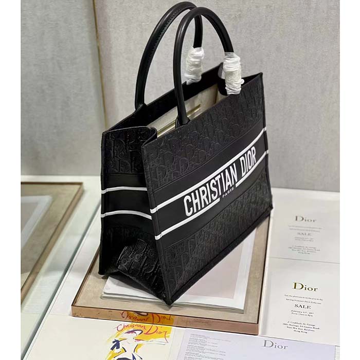 Dior Women CD Medium Book Tote Black Perforated Embossed Dior Oblique Calfskin