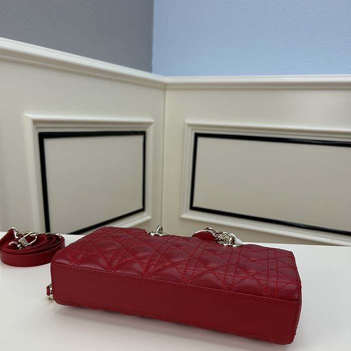 Dior Women CD Medium D-Joy Bag Scarlet Red Cannage Lambskin