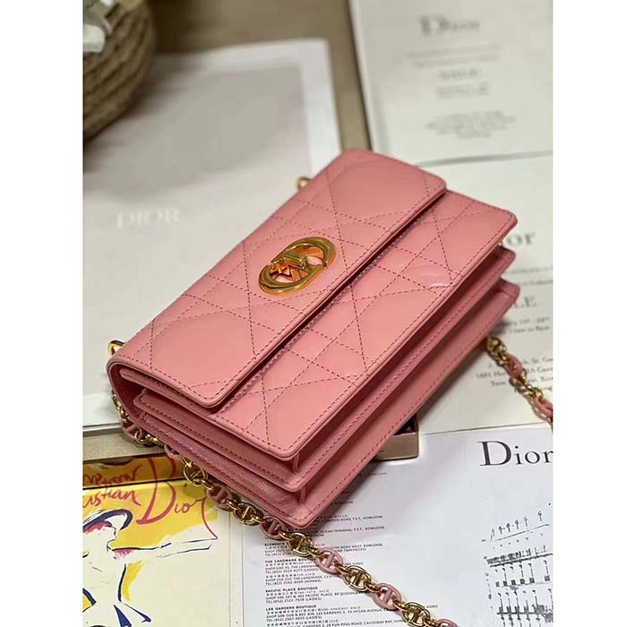 Dior Women CD Miss Caro Mini Bag Light Pink Macrocannage Lambskin