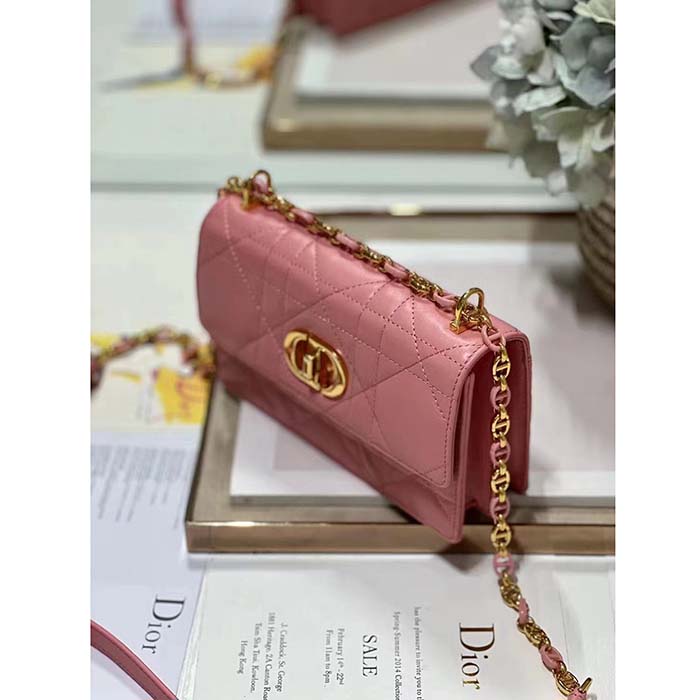 Dior Women CD Miss Caro Mini Bag Light Pink Macrocannage Lambskin
