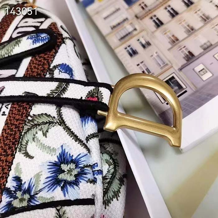 Dior Women CD Saddle Bag White Multicolor Dior Petites Fleurs Embroidery