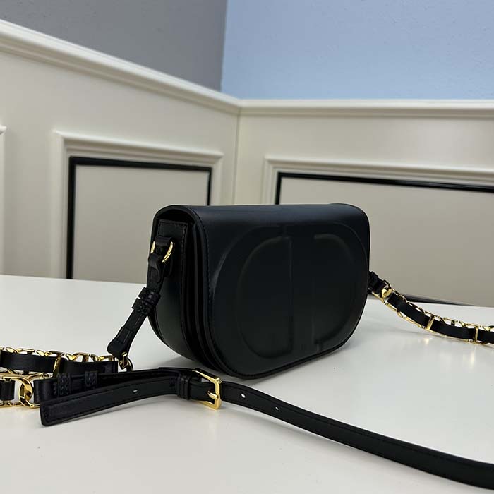 Dior Women CD Signature Bag Strap Black CD-Embossed Box Calfskin