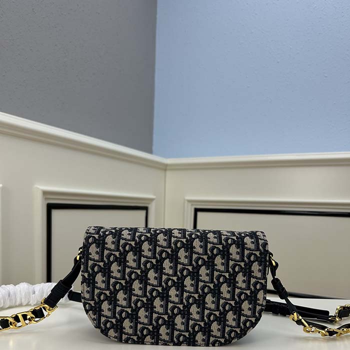 Dior Women CD Signature Bag Strap Blue Dior Oblique Jacquard Flap Closure