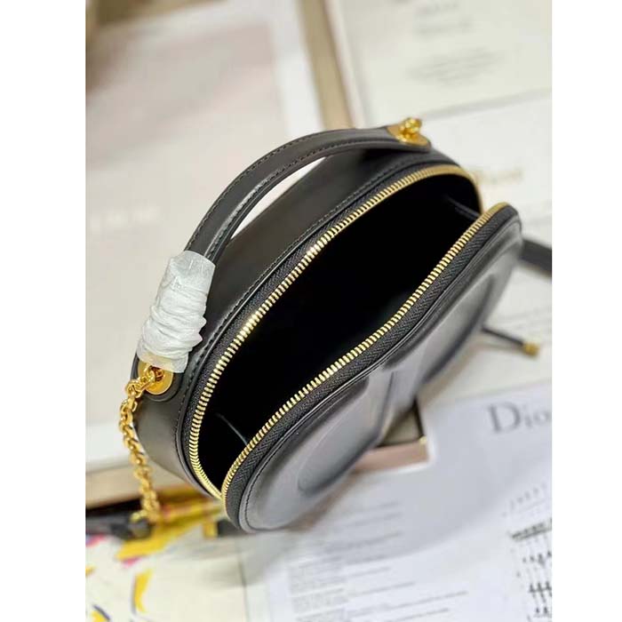 Dior Women CD Signature Oval Camera Bag Black Calfskin Embossed CD Signature