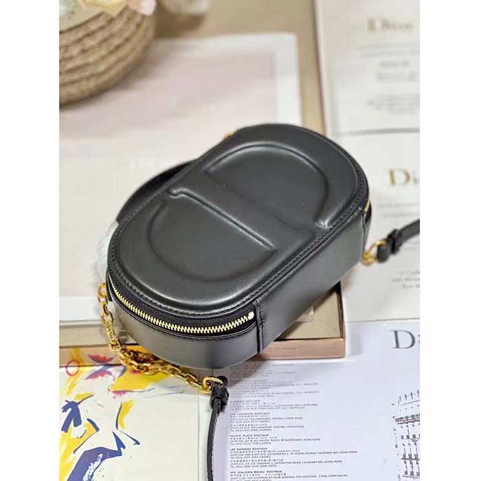 Dior Women CD Signature Oval Camera Bag Black Calfskin Embossed CD Signature
