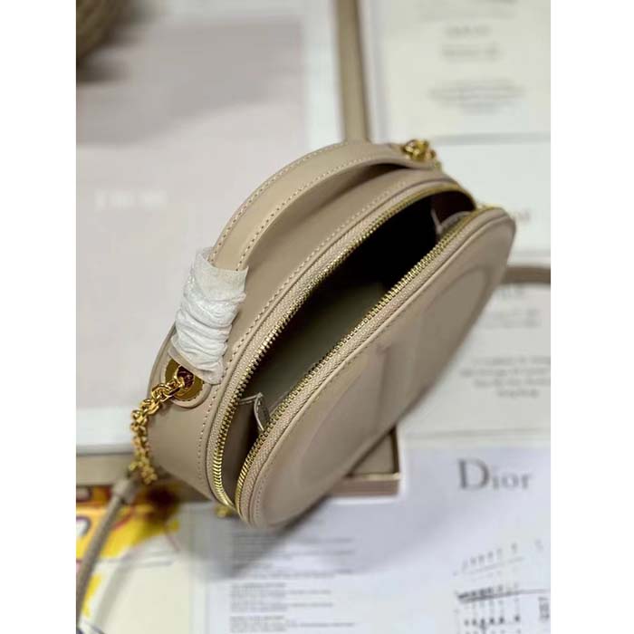Dior Women CD Signature Oval Camera Bag Caramel Beige Calfskin Embossed
