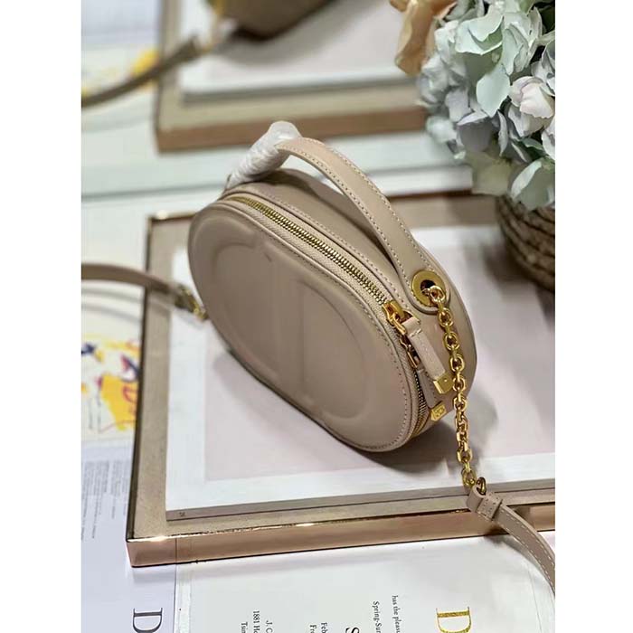 Dior Women CD Signature Oval Camera Bag Caramel Beige Calfskin Embossed