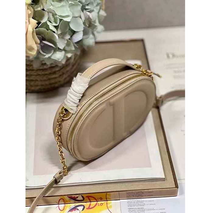 Dior Women CD Signature Oval Camera Bag Caramel Beige Calfskin Embossed