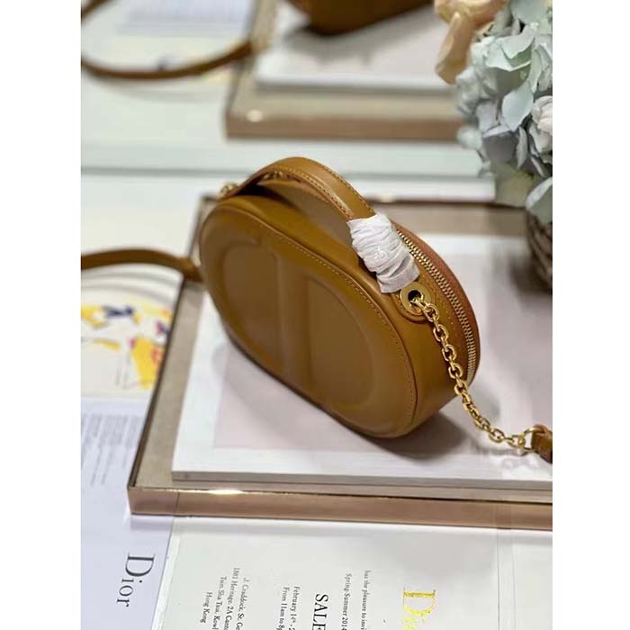 Dior Women CD Signature Oval Camera Bag Golden Saddle Calfskin Calfskin Embossed