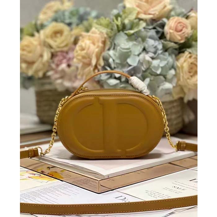 Dior Women CD Signature Oval Camera Bag Golden Saddle Calfskin Calfskin Embossed