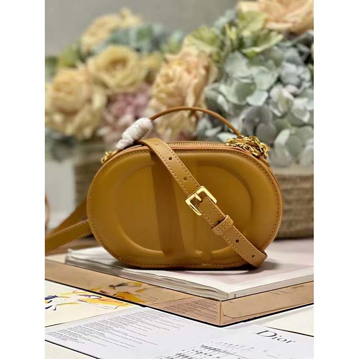 Dior Women CD Signature Oval Camera Bag Golden Saddle Calfskin Calfskin Embossed