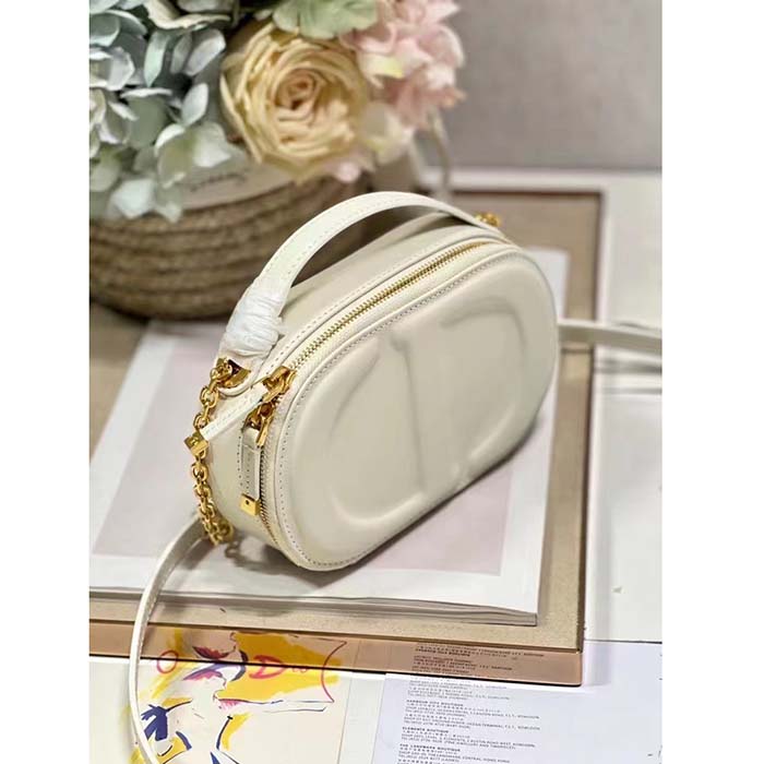 Dior Women CD Signature Oval Camera Bag Latte Calfskin Calfskin Embossed