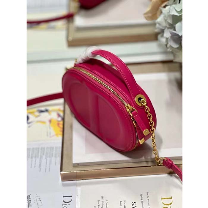 Dior Women CD Signature Oval Camera Bag Rani Pink Calfskin Embossed
