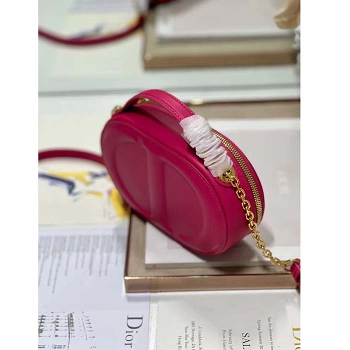 Dior Women CD Signature Oval Camera Bag Rani Pink Calfskin Embossed
