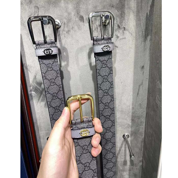 G*u*i gg unisex belt interlockig g grey black gg supreme canvas leather square buckle