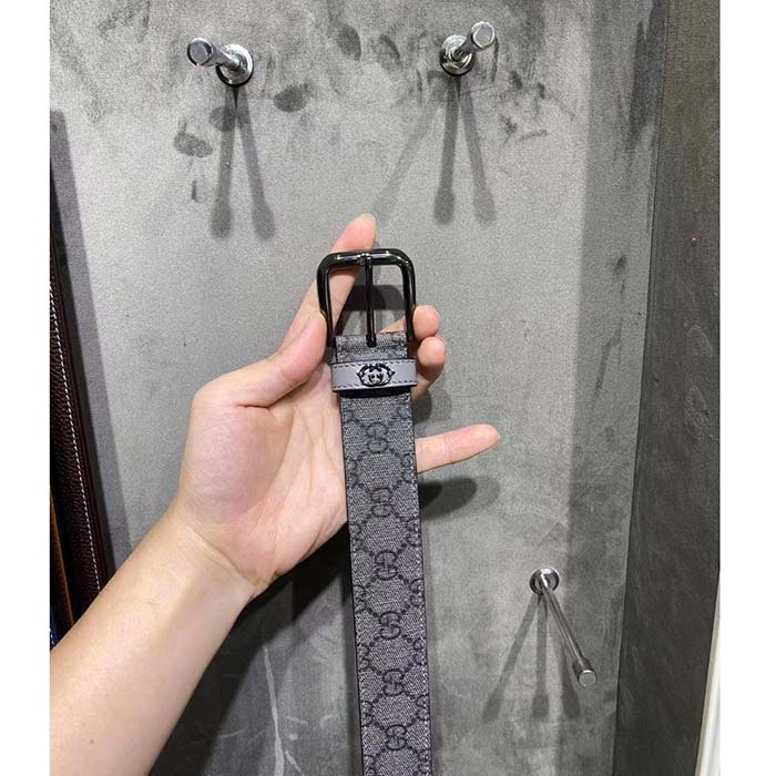 G*u*i gg unisex belt interlockig g grey black gg supreme canvas leather square buckle
