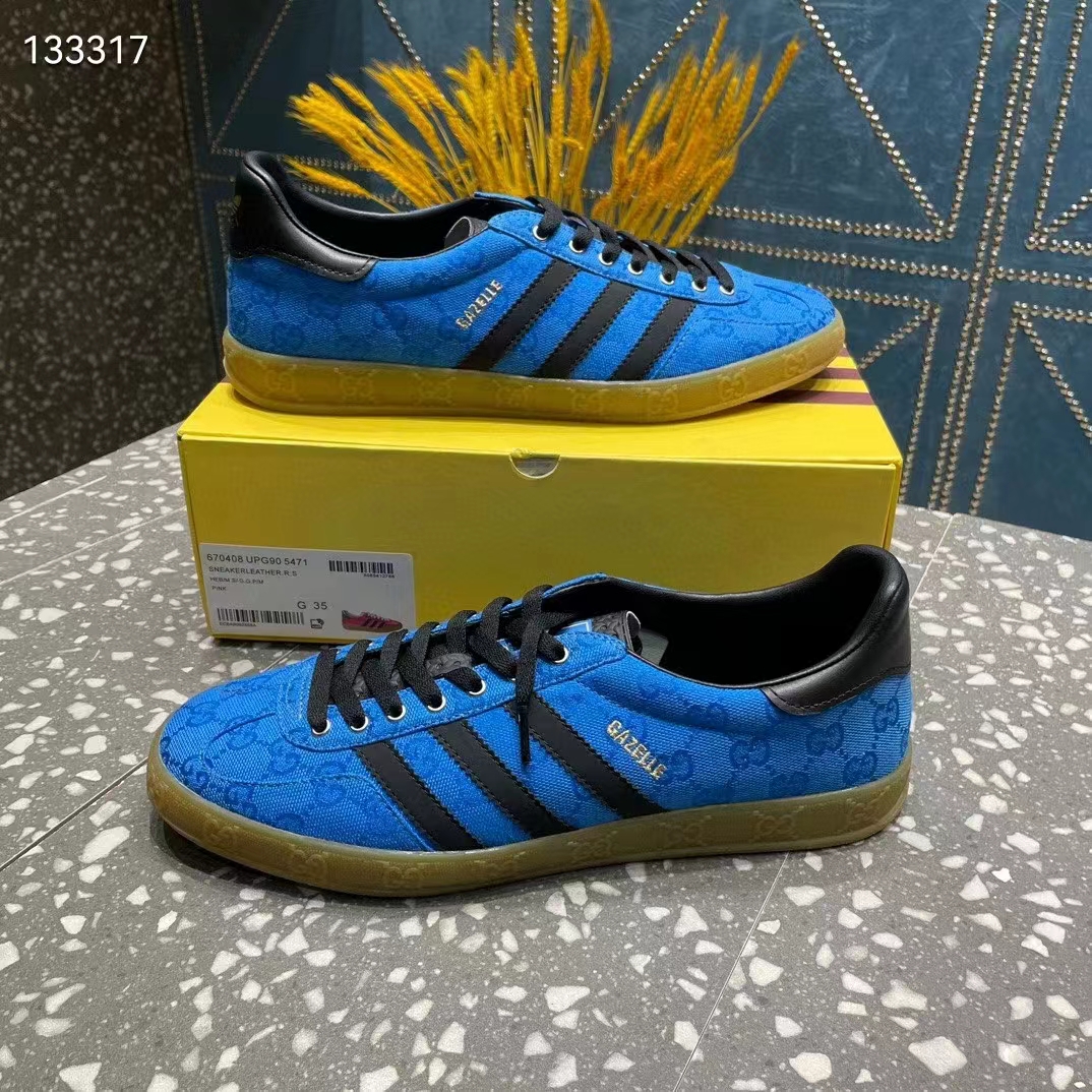 G*u*i unisex adidas x G*u*i gazelle sneaker blue original gg canvas rubber low 3 cm heel