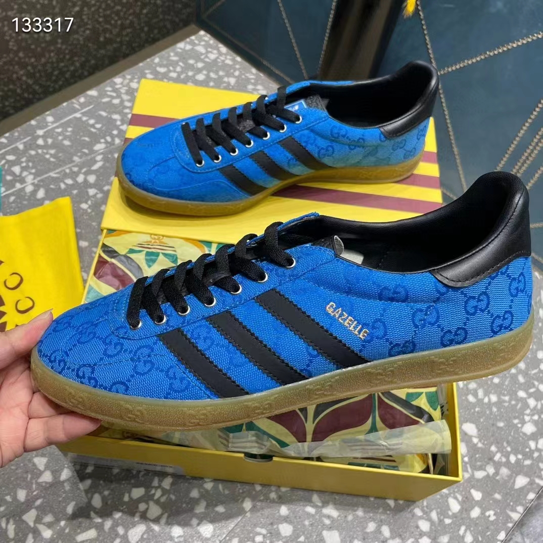 G*u*i unisex adidas x G*u*i gazelle sneaker blue original gg canvas rubber low 3 cm heel