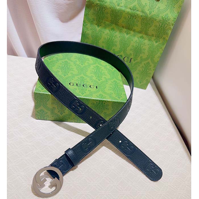 G*u*i unisex blondie belt black maxi gg leather g buckle 3 cm width
