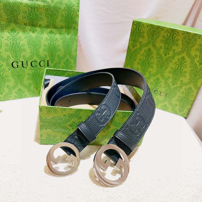 G*u*i unisex blondie wide belt black maxi gg leather g buckle 4 cm width