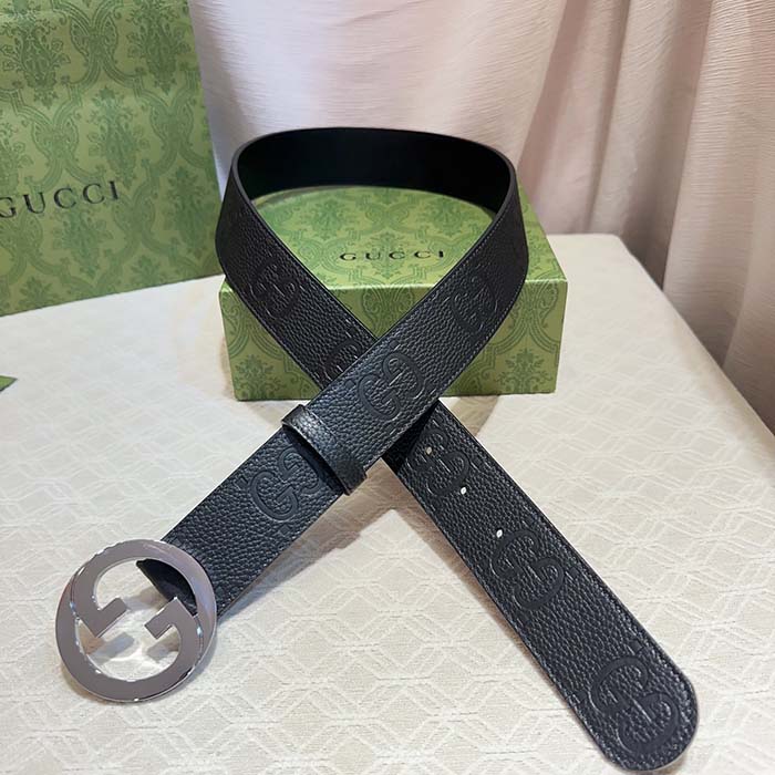 G*u*i unisex blondie wide belt black maxi gg leather g buckle 4 cm width