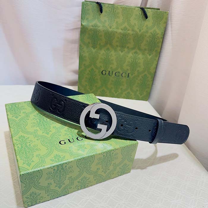 G*u*i unisex blondie wide belt black maxi gg leather g buckle 4 cm width