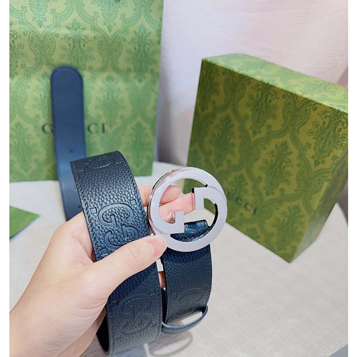 G*u*i unisex blondie wide belt black maxi gg leather g buckle 4 cm width