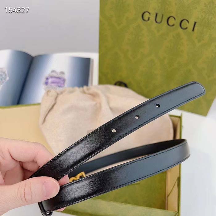 G*u*i unisex buckle thin belt black leather gold-toned hardware 2 cm width