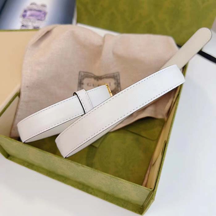 G*u*i unisex buckle thin belt white leather gold-toned hardware 2 cm width