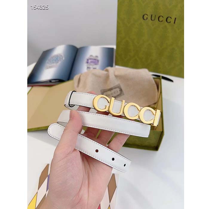 G*u*i unisex buckle thin belt white leather gold-toned hardware 2 cm width