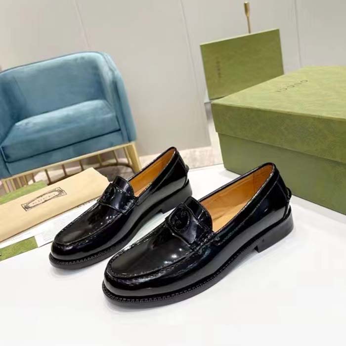 G*u*i unisex gg interlocking g loafer black leather sole flat 1.5 cm heel