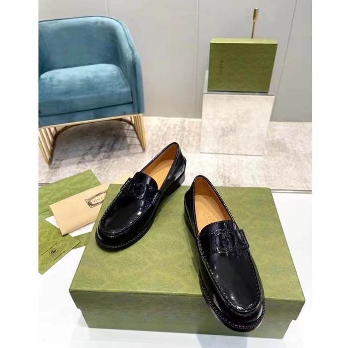 G*u*i unisex gg interlocking g loafer black leather sole flat 1.5 cm heel