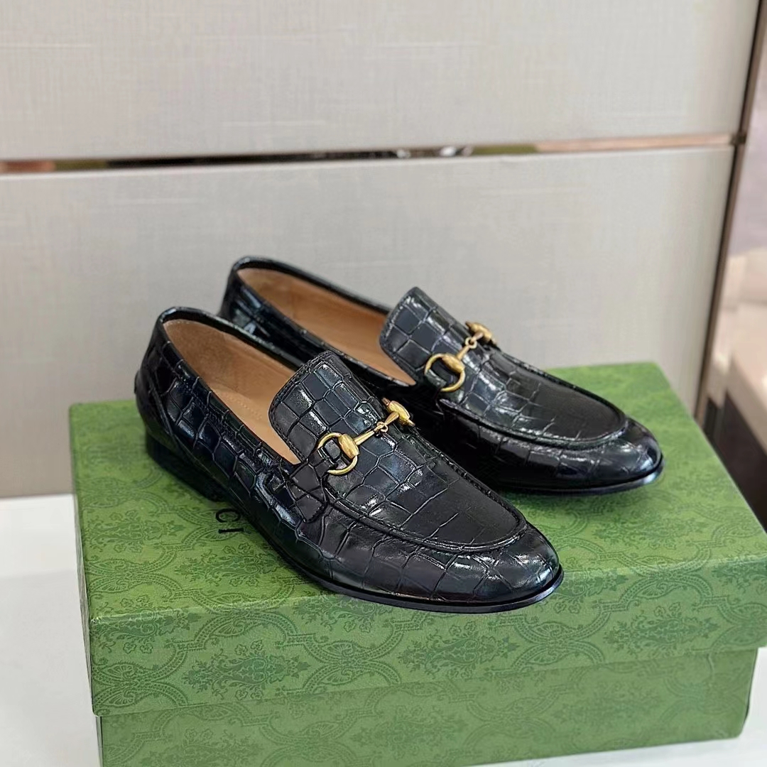 G*u*i unisex gg jordaan crocodile loafer blake construction black horsebit leather flat 1 cm heel