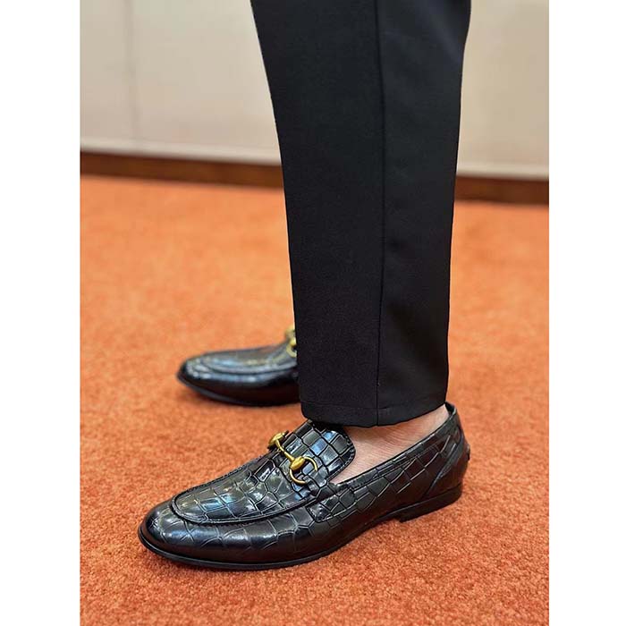 G*u*i unisex gg jordaan crocodile loafer blake construction black horsebit leather flat 1 cm heel