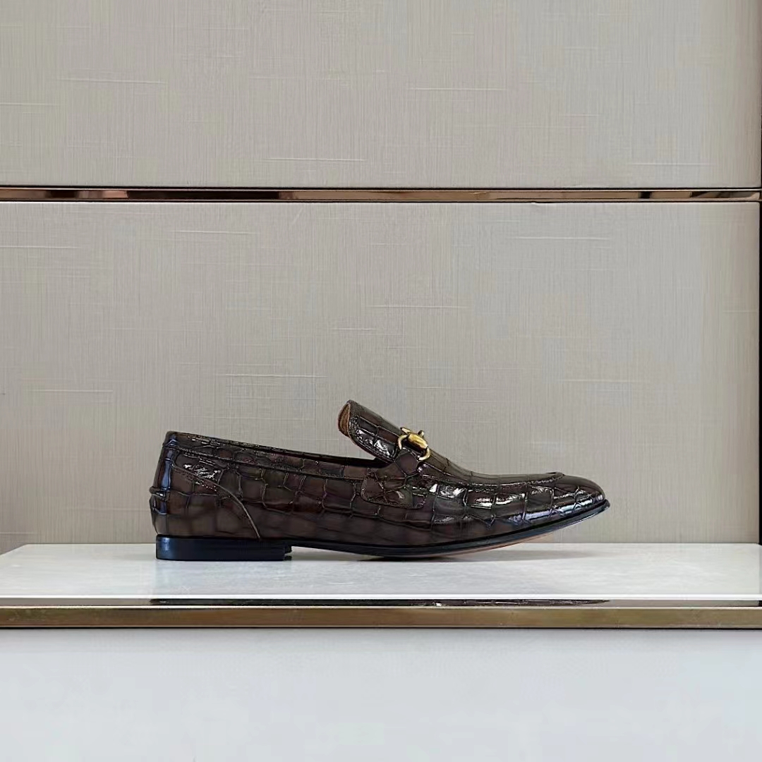 G*u*i unisex gg jordaan crocodile loafer blake construction brown horsebit leather flat 1 cm heel