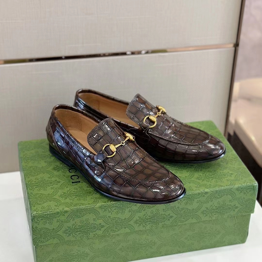 G*u*i unisex gg jordaan crocodile loafer blake construction brown horsebit leather flat 1 cm heel