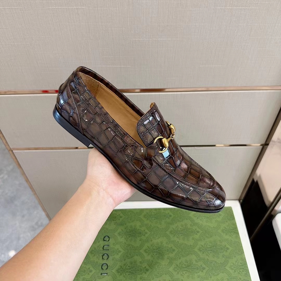 G*u*i unisex gg jordaan crocodile loafer blake construction brown horsebit leather flat 1 cm heel