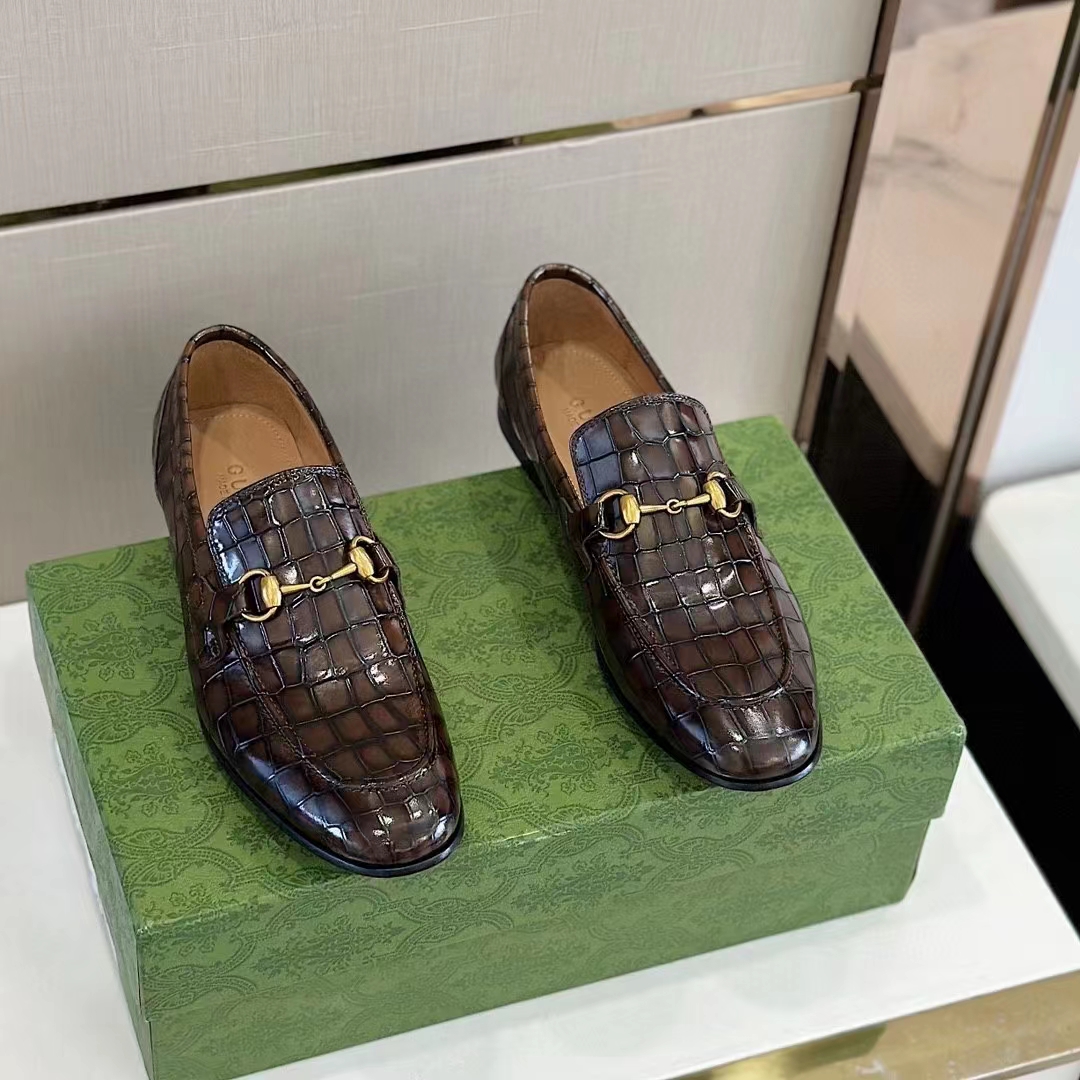 G*u*i unisex gg jordaan crocodile loafer blake construction brown horsebit leather flat 1 cm heel