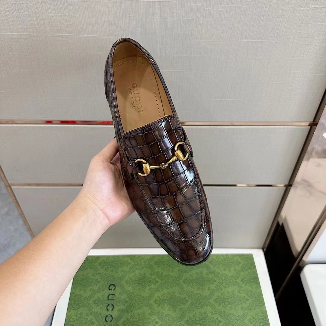 G*u*i unisex gg jordaan crocodile loafer blake construction brown horsebit leather flat 1 cm heel