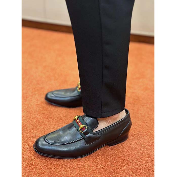G*u*i unisex gg loafer horsebit soft black leather web sole flat 1.5 cm heel