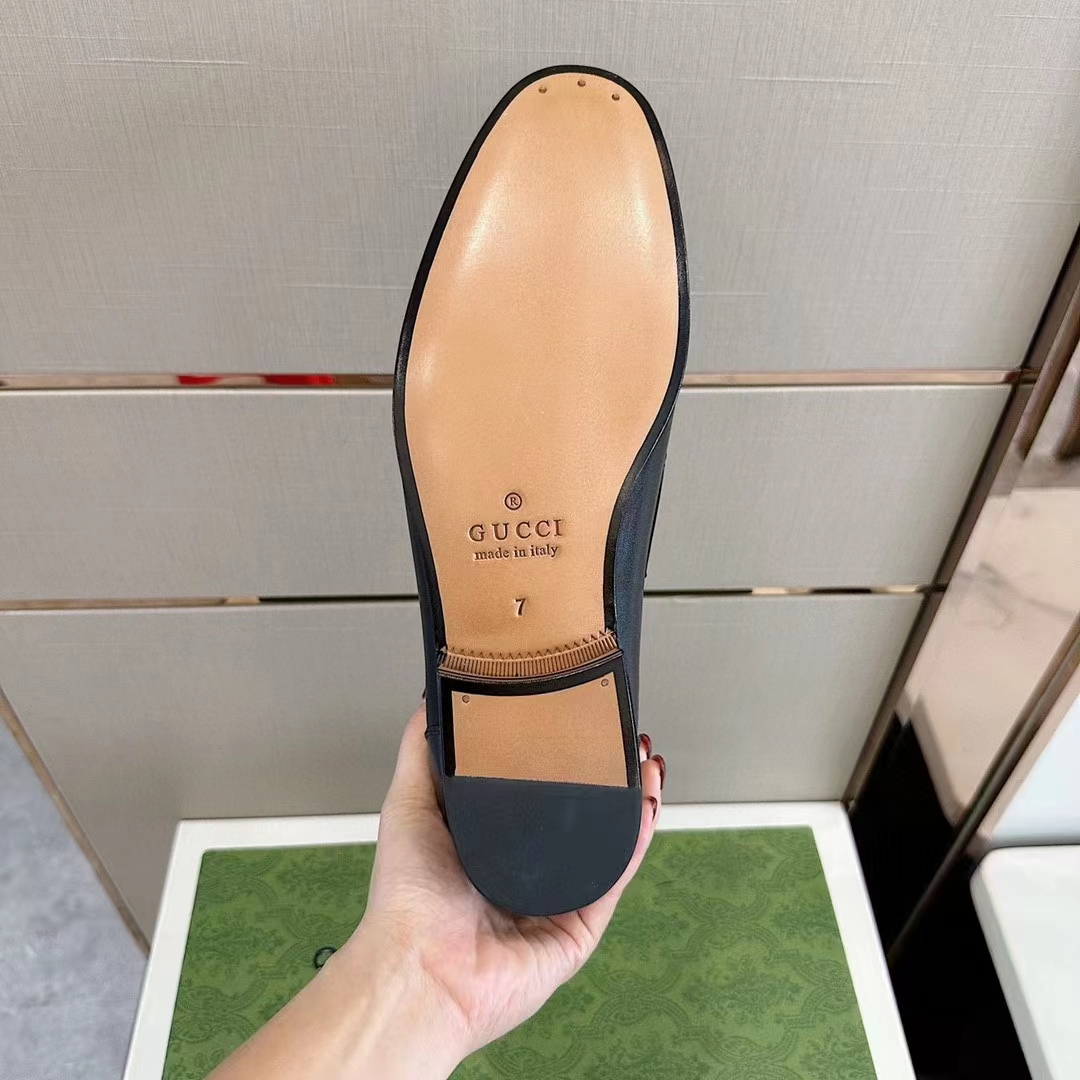 G*u*i unisex gg loafer horsebit soft black leather web sole flat 1.5 cm heel