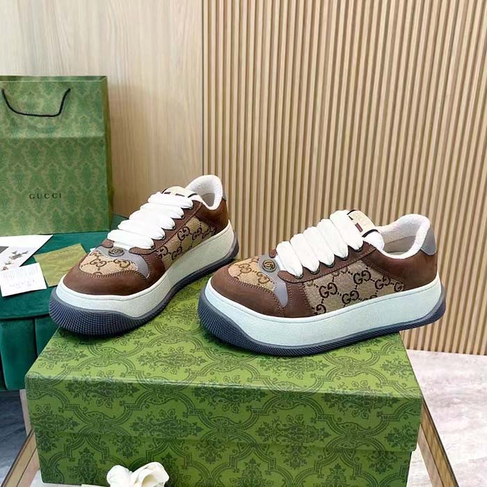 G*u*i unisex gg screener sneaker beige ebony original gg canvas bi-color chunky laces
