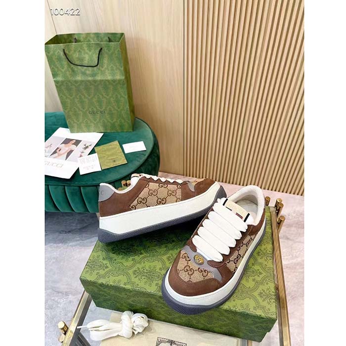 G*u*i unisex gg screener sneaker beige ebony original gg canvas bi-color chunky laces