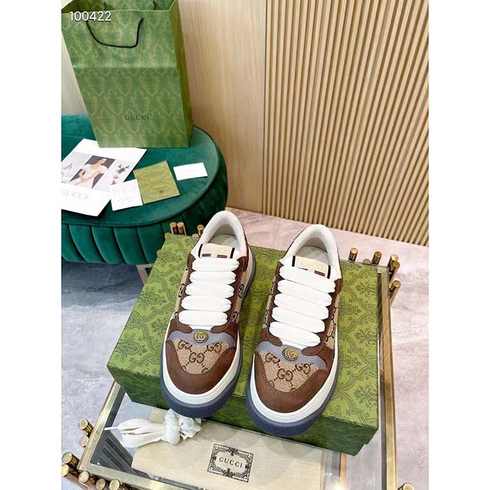 G*u*i unisex gg screener sneaker beige ebony original gg canvas bi-color chunky laces