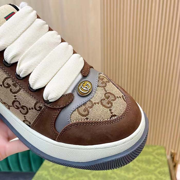 G*u*i unisex gg screener sneaker beige ebony original gg canvas bi-color chunky laces
