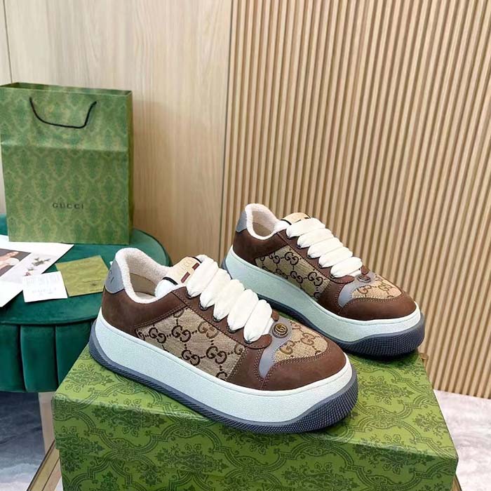 G*u*i unisex gg screener sneaker beige ebony original gg canvas bi-color chunky laces