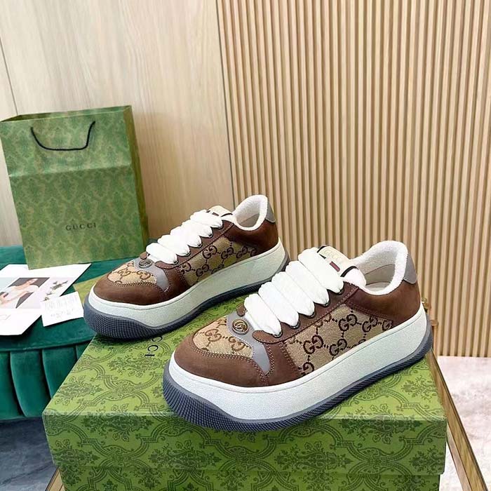 G*u*i unisex gg screener sneaker beige ebony original gg canvas bi-color chunky laces
